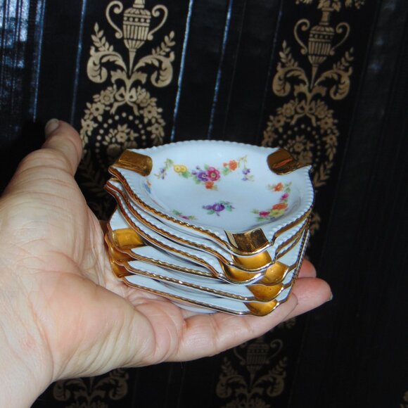 Set of 6 VTG Schumann Bavaria Germany Empress Dresden Flowers Ashtrays. 3.5" - Picture 9 of 9